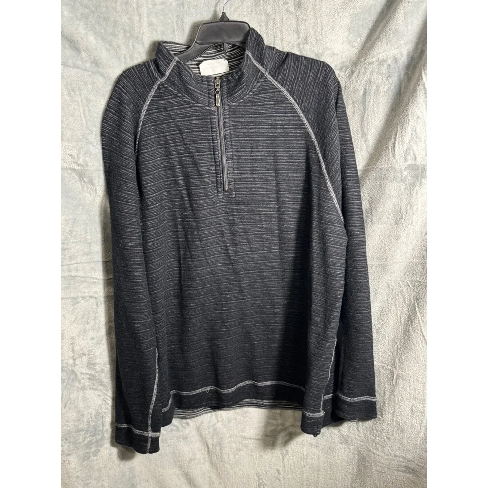 Tommy Bahama Mens Reversible‎ Quarter Zip Pullover Shirt Gray Stripes Size XL